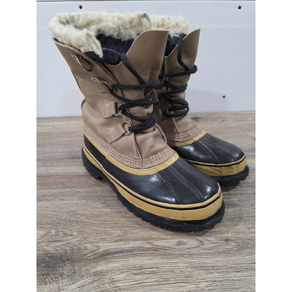 Caribou Sorel Waterproof Leather Men's Size 6 Mid-Calf Snow Boots Lace Up
